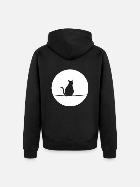 Cat in the moonlight - Unisex Premium Organic Zip Hoodie - black