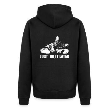 Just Do It Later Funny Parody Meme Cat - Unisex Premium Bio Zip Hoodie - Schwarz - Hinten - Nico (187cm)
