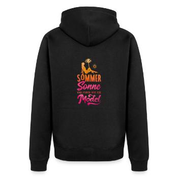 sommer sonne posen model - Unisex Premium Bio Zip Hoodie - Schwarz - Hinten - Nico (187cm)