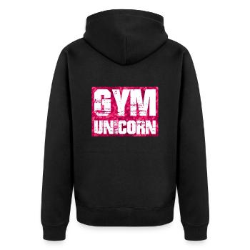 gym unicorn - Unisex Premium Bio Zip Hoodie - Schwarz - Hinten - Nico (187cm)