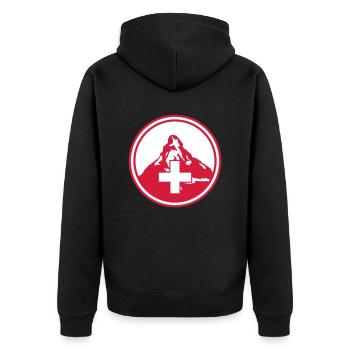 matterhorn mountain swiss - Unisex Premium Bio Zip Hoodie - Schwarz - Hinten - Nico (187cm)