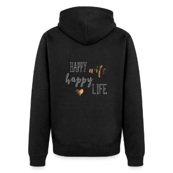 happy_wife - Unisex Premium Bio Zip Hoodie - Schwarz - Hinten - Nico (187cm)