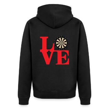 Liebe Darts ❤️🎯 - Unisex Premium Bio Zip Hoodie - Schwarz - Hinten - Nico (187cm)