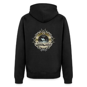 Apres Ski T Shirt Hüttengaudi - Unisex Premium Bio Zip Hoodie - Schwarz - Hinten - Nico (187cm)
