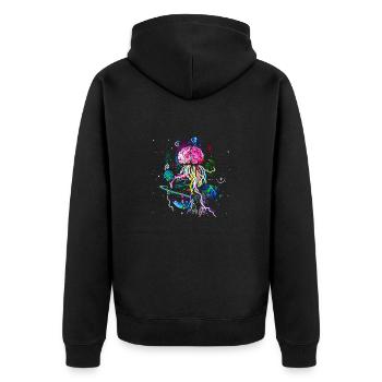 BRAIN PLANET MEDUSA - Unisex Premium Bio Zip Hoodie - Schwarz - Hinten - Nico (187cm)