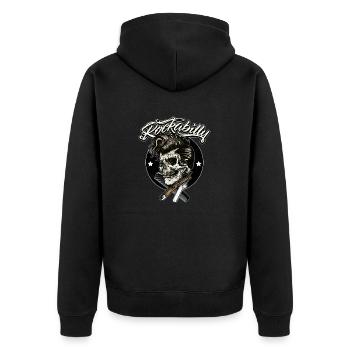 Rockabilly Skull - Unisex Premium Bio Zip Hoodie - Schwarz - Hinten - Nico (187cm)