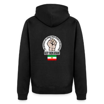 Iran - Kleidung und Gegenstände zur Unterstützung des Volkes - Unisex Premium Bio Zip Hoodie - Schwarz - Hinten - Nico (187cm)