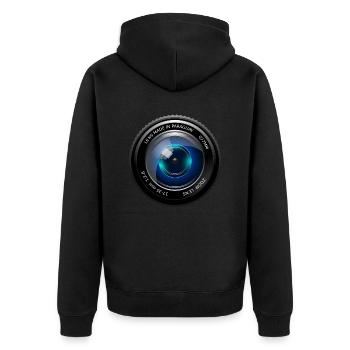 Objectif de l’appareil photo - Veste à capuche bio Premium Unisexe - noir - Dos - Nico (187cm)