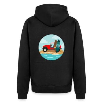 Surfing Wave Jeep und Surfboard Surfer Geschenk - Unisex Premium Bio Zip Hoodie - Schwarz - Hinten - Nico (187cm)