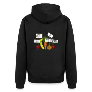 Gemüse und Obst protestieren gegen Veganer - Unisex Premium Bio Zip Hoodie - Schwarz - Hinten - Nico (187cm)