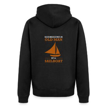 Never underestimate an old man with a sailboat - Unisex Premium Bio Zip Hoodie - Schwarz - Hinten - Nico (187cm)