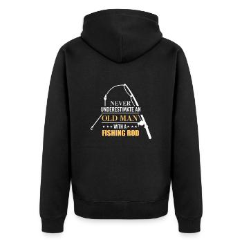 Never underestimate an old man with a fishing rod - Unisex Premium Bio Zip Hoodie - Schwarz - Hinten - Nico (187cm)