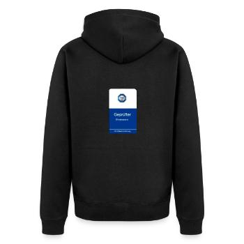 Geprüfter Ehrenmann - Unisex Premium Bio Zip Hoodie - Schwarz - Hinten - Nico (187cm)