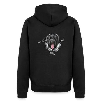 RussischerSchwarzerTerrier Metall - Unisex Premium Bio Zip Hoodie - Schwarz - Hinten - Nico (187cm)