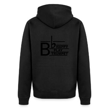 Be happy play Trumpet - Unisex Premium Bio Zip Hoodie - Schwarz - Hinten - Nico (187cm)
