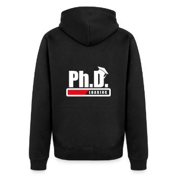 Student Ph.D. Loading Doktorand Lustiges Geschenk - Unisex Premium Bio Zip Hoodie - Schwarz - Hinten - Nico (187cm)