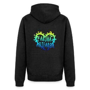 Maori Aroha Aotearoa Siver Fern Herz-Geschenkidee - Unisex Premium Bio Zip Hoodie - Schwarz - Hinten - Nico (187cm)