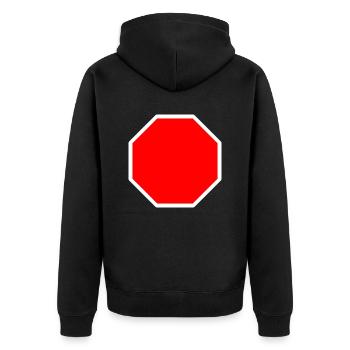 Stop sign template + YOUR TEXT - Unisex Premium Organic Zip Hoodie - black - Back - Nico (187cm)