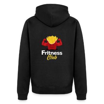 FRITNESS CLUB - Unisex Premium Organic Zip Hoodie - black - Back - Nico (187cm)