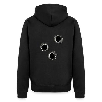 Gunshots - Unisex Premium Bio Zip Hoodie - Schwarz - Hinten - Nico (187cm)