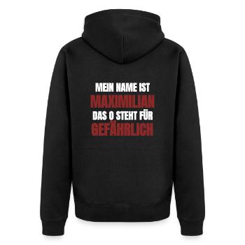 Lustig-Mein Name ist Maximilian - Unisex Premium Bio Zip Hoodie - Schwarz - Hinten - Nico (187cm)