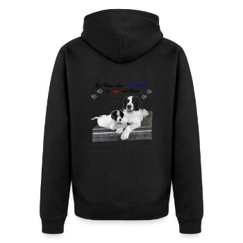 Hund-Landseer-Geschenkidee - Unisex Premium Bio Zip Hoodie - Schwarz - Hinten - Nico (187cm)