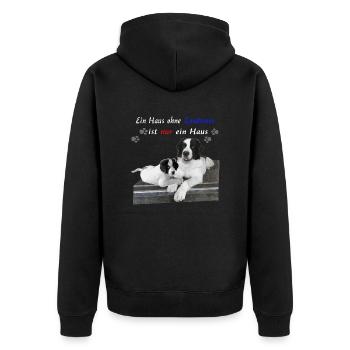Hund-Landseer-Geschenkidee - Unisex Premium Bio Zip Hoodie - Schwarz - Hinten - Nico (187cm)