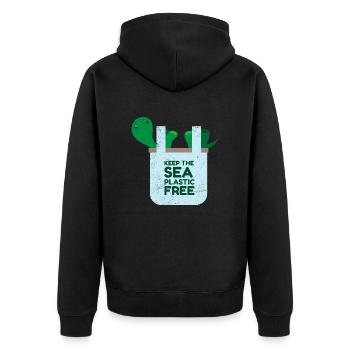 Plastikfrei Keep the Sea Plastic Free Geschenkidee - Unisex Premium Bio Zip Hoodie - Schwarz - Hinten - Nico (187cm)
