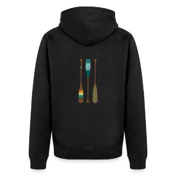 Drei Paddel Bunte Kanu Fan Geschenkidee - Unisex Premium Bio Zip Hoodie - Schwarz - Hinten - Nico (187cm)