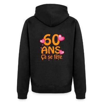 60 ans - Veste à capuche bio Premium Unisexe - noir - Dos - Nico (187cm)