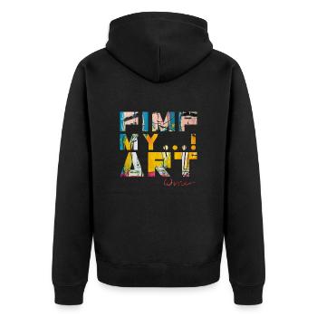T SHIRTS TEXT PIMP MEINE KUNST - Unisex Premium Bio Zip Hoodie - Schwarz - Hinten - Nico (187cm)