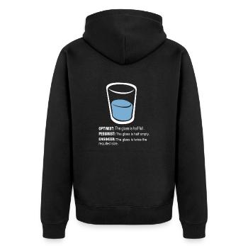 Optimist pessimistischer Ingenieur - Unisex Premium Bio Zip Hoodie - Schwarz - Hinten - Nico (187cm)