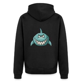 Böse grinsender Hai - Unisex Premium Bio Zip Hoodie - Schwarz - Hinten - Nico (187cm)