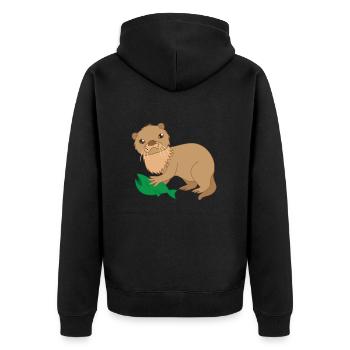 Otter mit gefangenem Fisch - Unisex Premium Bio Zip Hoodie - Schwarz - Hinten - Nico (187cm)