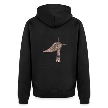 Windhund dunkel gestromt - Unisex Premium Bio Zip Hoodie - Schwarz - Hinten - Nico (187cm)