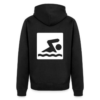 Schwimmen - Unisex Premium Bio Zip Hoodie - Schwarz - Hinten - Nico (187cm)