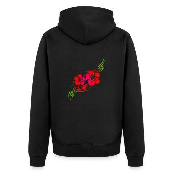 Hawaiian Blume Hibiskus Tribal Tattoo Geschenkidee - Unisex Premium Bio Zip Hoodie - Schwarz - Hinten - Nico (187cm)