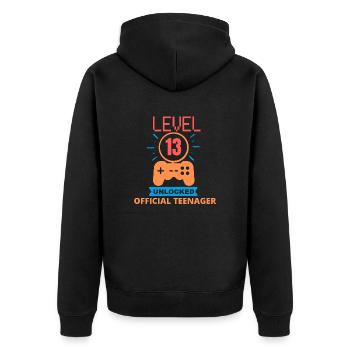 13. Geburtstag - Teenager shirt level unlock. - Unisex Premium Bio Zip Hoodie - Schwarz - Hinten - Nico (187cm)