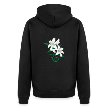 Lilienblüten Tattoo Geschenkidee - Unisex Premium Bio Zip Hoodie - Schwarz - Hinten - Nico (187cm)