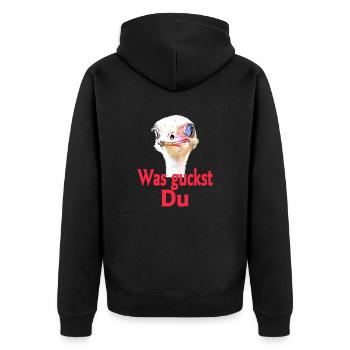 Strauss - Was guckst Du - Unisex Premium Bio Zip Hoodie - Schwarz - Hinten - Nico (187cm)