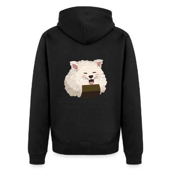Onigiri Katze Kawaii Lustige Geschenkidee - Unisex Premium Bio Zip Hoodie - Schwarz - Hinten - Nico (187cm)
