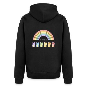 Winkekatze Regenbogen Pride Month - Unisex Premium Bio Zip Hoodie - Schwarz - Hinten - Nico (187cm)