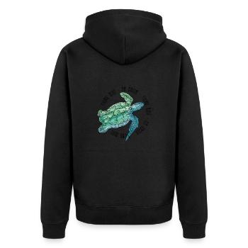 Think Blue Go Green Turtle Save The Ocean - Unisex Premium Bio Zip Hoodie - Schwarz - Hinten - Nico (187cm)
