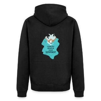 Schwimmen I can fly what is your superpower - Unisex Premium Bio Zip Hoodie - Schwarz - Hinten - Nico (187cm)