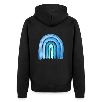 Regenbogen Blau - Unisex Premium Bio Zip Hoodie - Schwarz - Hinten - Nico (187cm)