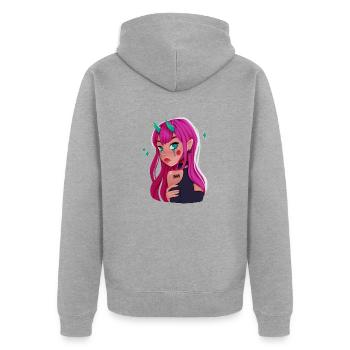 Demon Girl, Devil Girl, petit diable - Veste à capuche bio Premium Unisexe - gris chiné - Dos - Nico (187cm)