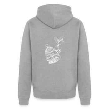 Oiseau hors idée de cadeau de conception de tatouage de cage - Veste à capuche bio Premium Unisexe - gris chiné - Dos - Nico (187cm)