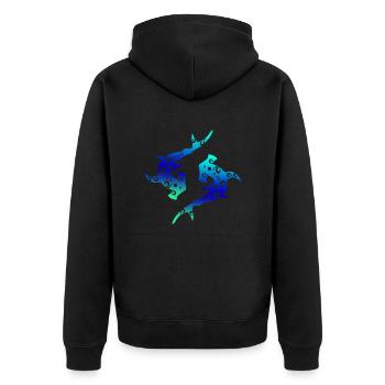 Maori Hammerhaie Tribal Tattoo-Geschenkidee - Unisex Premium Bio Zip Hoodie - Schwarz - Hinten - Nico (187cm)