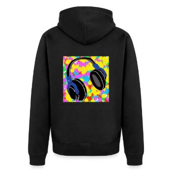 Kopfhörer Pop Color Tie Dye Hintergrund Funky - Unisex Premium Bio Zip Hoodie - Schwarz - Hinten - Nico (187cm)