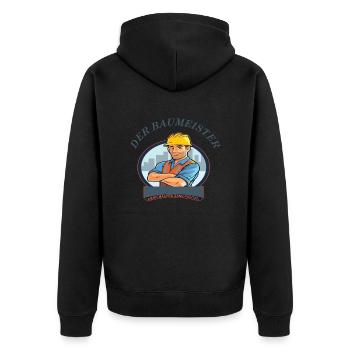 Der Baumeister Geschenk für Hausbauer - Unisex Premium Bio Zip Hoodie - Schwarz - Hinten - Nico (187cm)